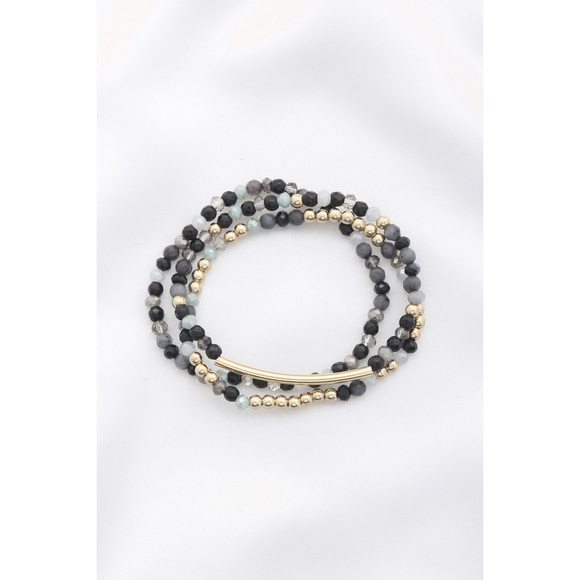 3 Row Glass Bead Stretch Bracelet - Picture 2 of 6